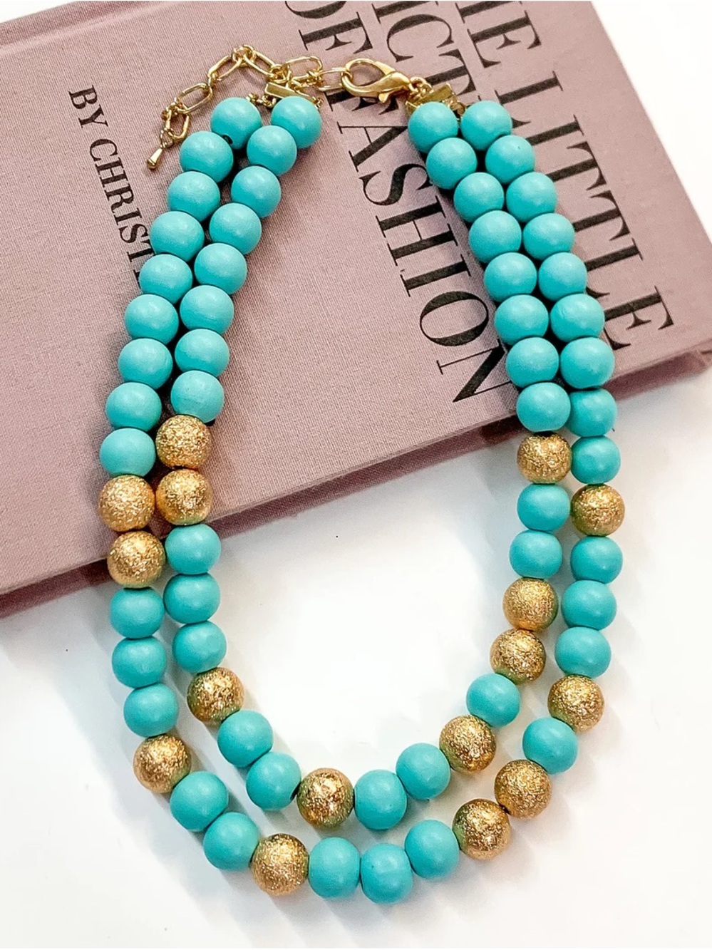 Turquoise & Gold Beaded Double-Strand Necklace